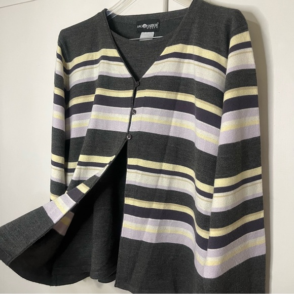 Vintage Y2K Sag Harbor Gray Purple Stripes Layered Cardigan Sweater Top - Picture 3 of 4